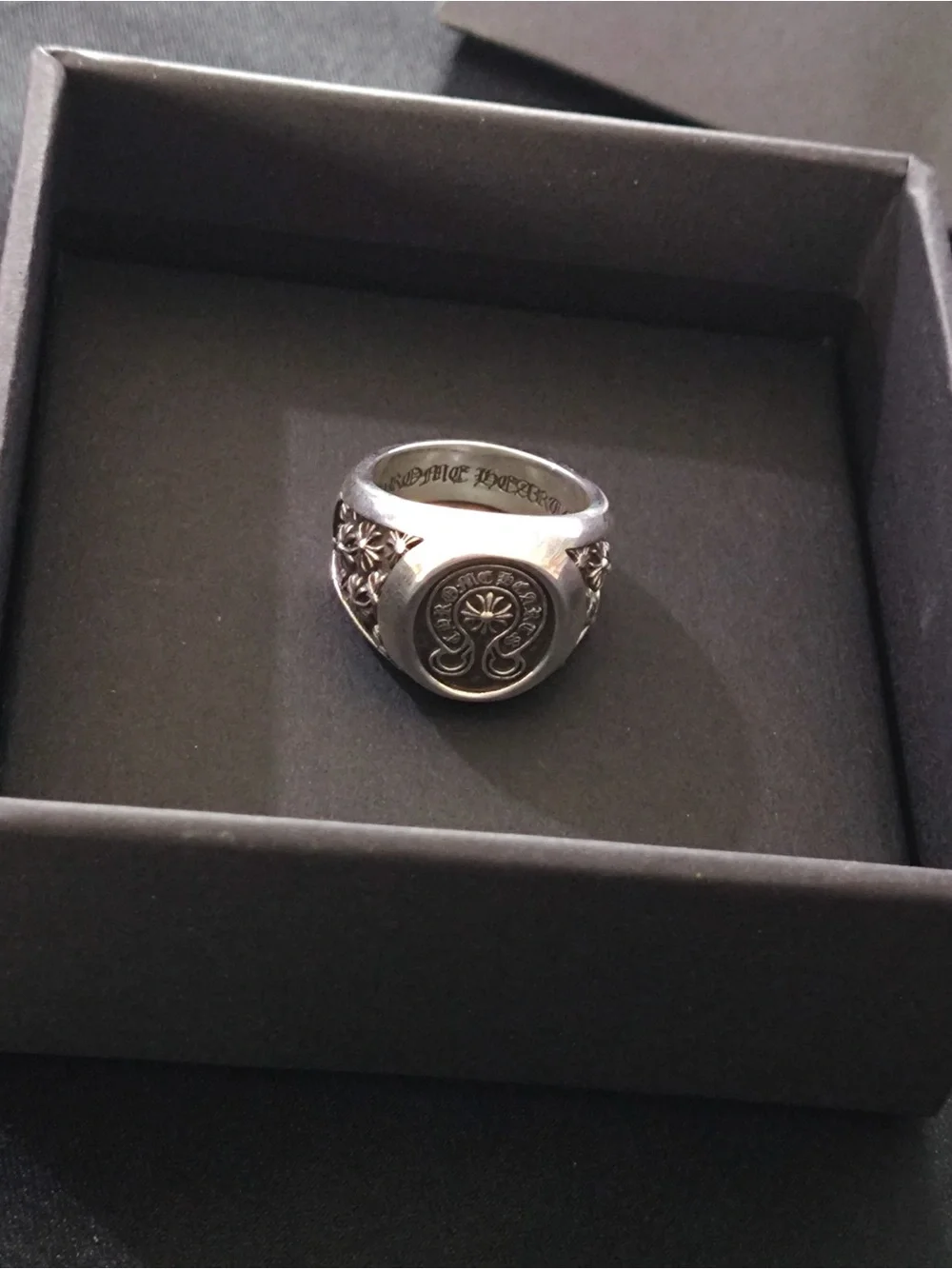 Chrome Hearts Silver Signet Ring with Floral Crest